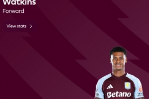 打进赛季首球，官方：沃特金斯当选维拉3-1富勒姆全场最佳